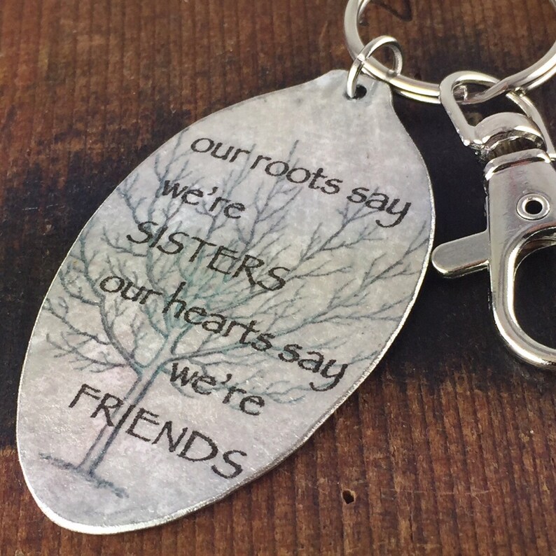 Inspiring Gift for Sister Spoon Pendant Our Roots made us Sisters Keychain Gift for Sister