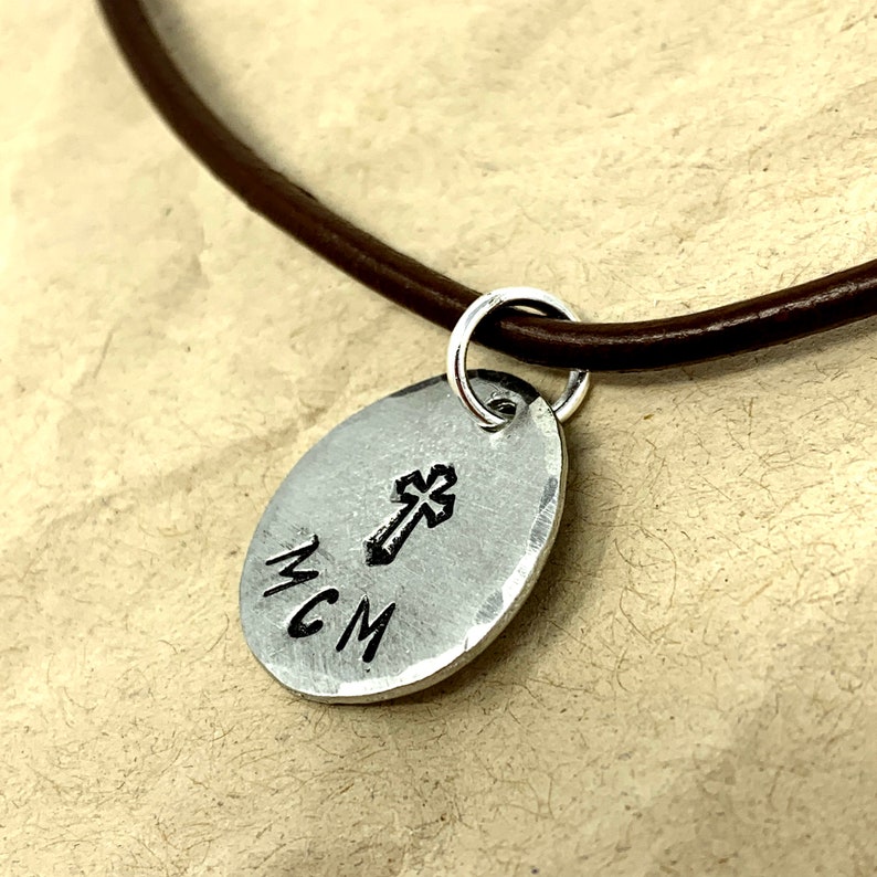 Mens Cross Necklace Leather Cord Necklace Personalized Mens Etsy