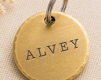 Hand Stamped Brass Pet ID Tag | Personalized Dog Tag | Solid Brass Round Pet Tag | Handmade Custom Dog ID Tag