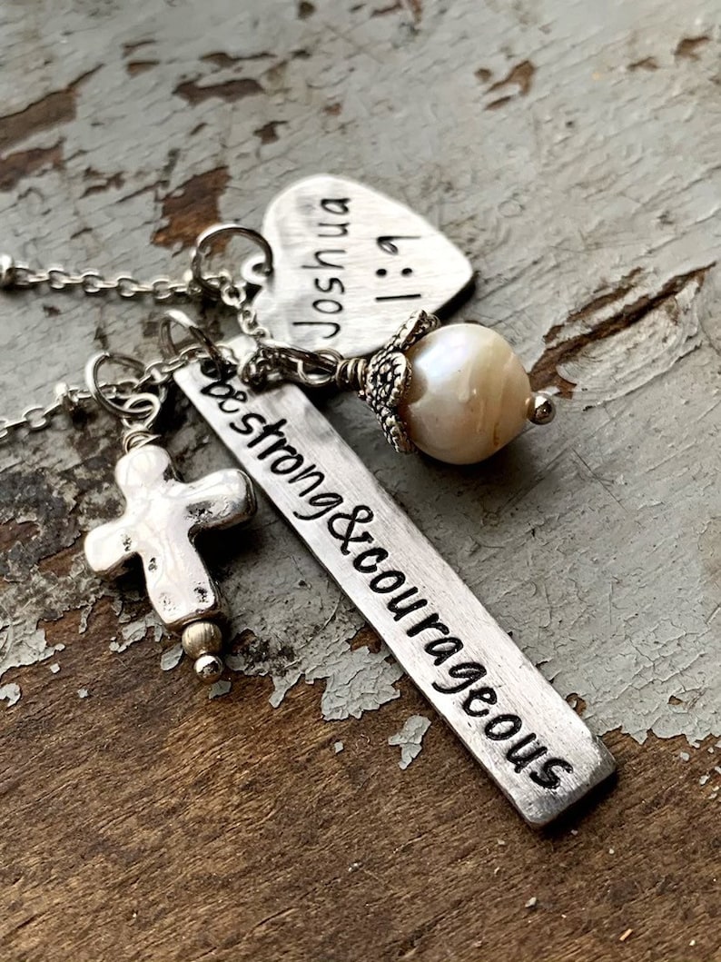 Joshua 1 9 Be Strong and Courageous Scripture Gift Bible Verse Engraved Necklace for Her