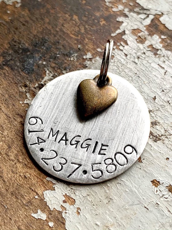 Unique Pet Tag in Mixed Metal With Heart Charm Dog Tags for Dogs