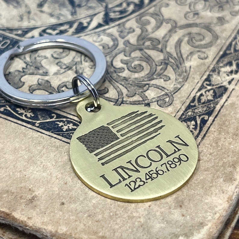 Military Pet ID Tags, Medium Custom Dog Tag With Flag Design, USA