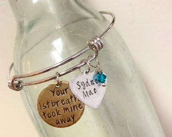 Personalized Baby Name Bracelet • Birthstone Charm • Gift for New Mom