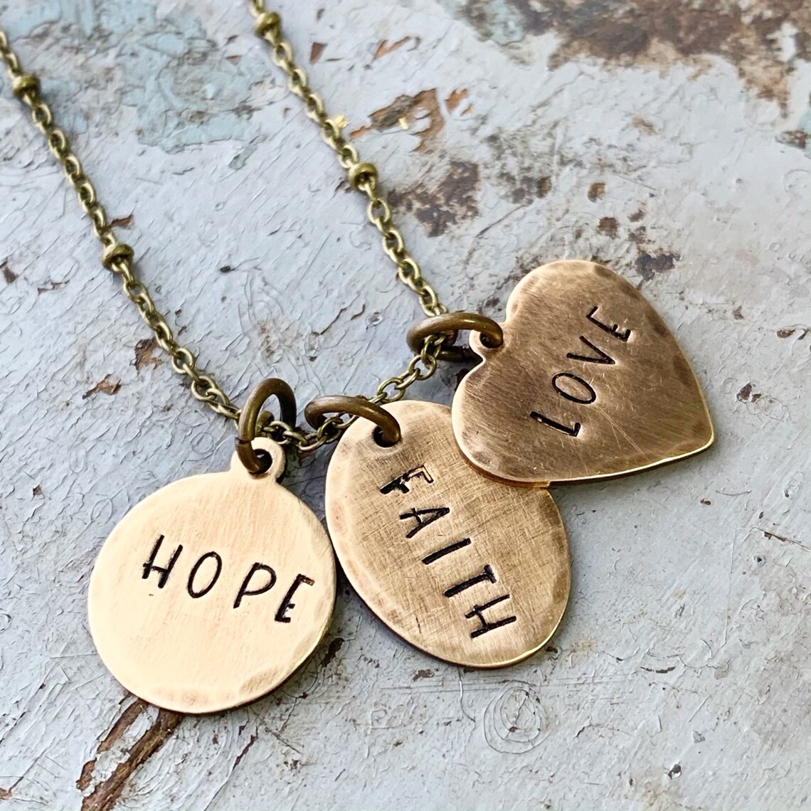 Faith Hope Love Charm Necklace Religious Jewelry Custom Etsy