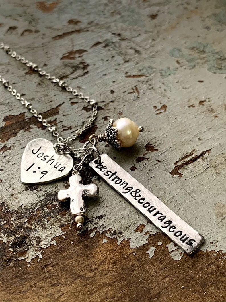 Joshua 1 9 Be Strong and Courageous Scripture Gift Bible Verse Engraved Necklace for Her
