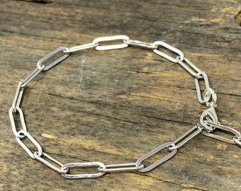 Paperclip Chain Bracelet • Adjustable Link Charm Bracelet • Stainless Bracelet for Charms