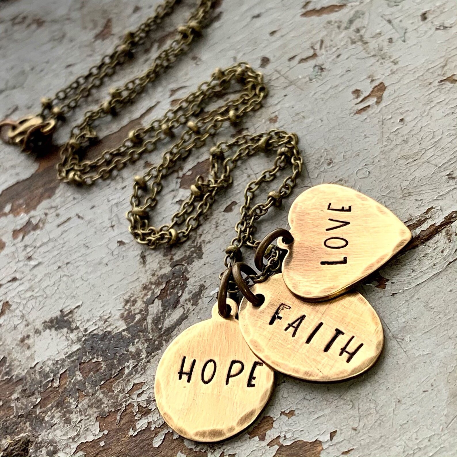 Faith Hope Love Charm Necklace Religious Jewelry Custom Etsy