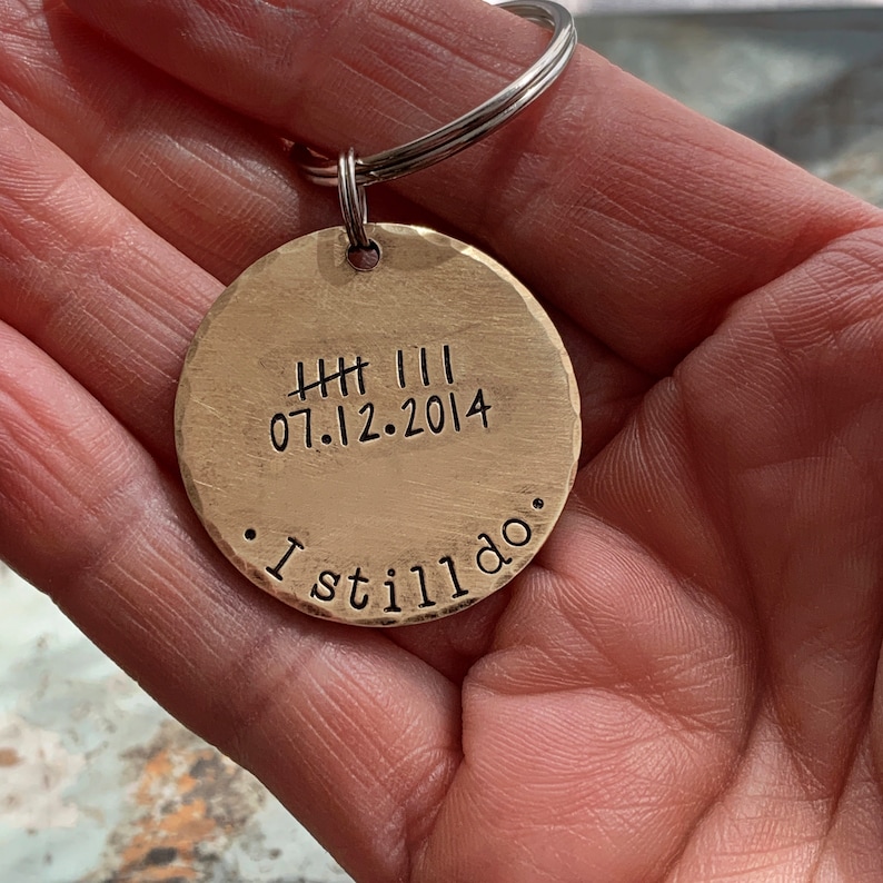 Tally Marks Keychain, Anniversary Gifts for Him, Bronze Anniversary, Anniversary Metal Date, Eighth Anniversary image 4