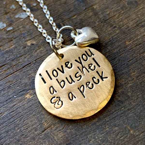 Mothers Day Gift Idea, Anniversary Gift for Wife, I Love You a Bushel and A Peck Necklace, Gift to Daughter from Mom