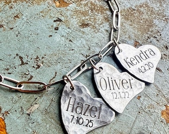 Custom Heart Charm Bracelet | Personalized Mothers Day Gift with Kids Names