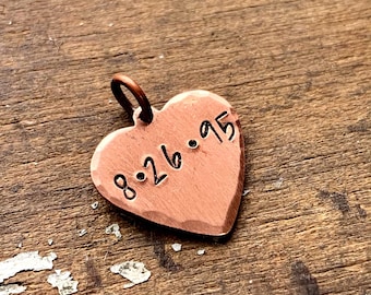 Copper 7th Anniversary Heart Charm for Bracelet Necklace, Wedding Date Charm