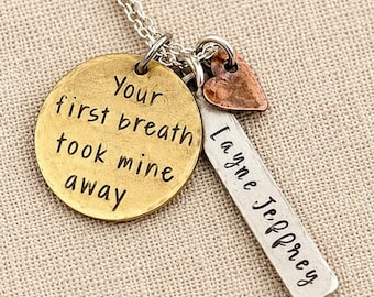 Personalized New Mom Necklace • Baby Name Jewelry • Gift for New Moms