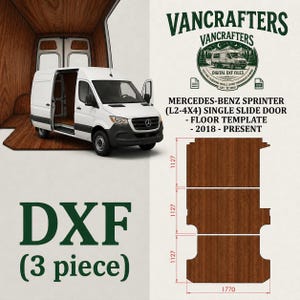 Plantilla precisa (3 piezas) para suelo de furgoneta MB SPRINTER L2 (4X4), archivo DXF para suelo, revestimiento de madera contrachapada para vehículos a partir de 2018 (versión con puerta corredera simple).