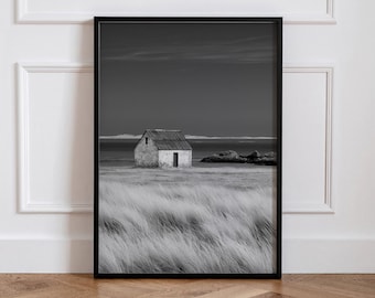 Decoración de casas de playa, arte mural costero, fotografía oceánica en blanco y negro.