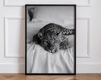 Lámina decorativa de leopardo en blanco y negro para pared, decoración de lujo con motivos de animales.