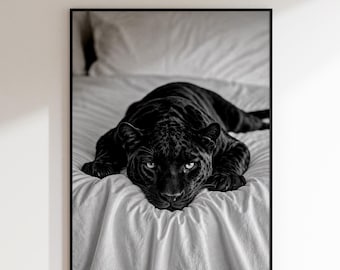 Black Panther Wall Art, Black and White Wildlife Photography, Luxury Animal Poster