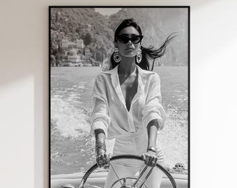 Luxury Yacht Wall Art, Black and White Fashion Photography, Old Money WaDecor, Coastal Glam Poster