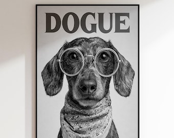 Grappige kunst aan de muur teckel, zwart-wit kunstwerk hondenfotografie
