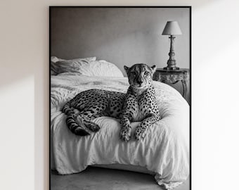 Cheetah Wall Art, Black and White Wildlife Photography, Luxury Bedroom Decor
