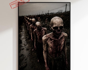 Zombie Apocalypse poster, kunst aan de muur ondoden, horrorprint, decor Creepy Revenant, donkere gotische kunstwerken, macabere esthetiek