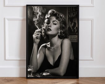 Decoración de pared con glamour femenino vintage, fotografía en blanco y negro del viejo Hollywood.