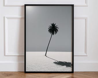 Cuadro de palmeras, lámina de paisaje desértico, póster minimalista moderno, fotografía monocromática, decoración contemporánea para salón.