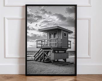 Cuadros costeros en blanco y negro, láminas de fotografía de playa, láminas vintage del océano.