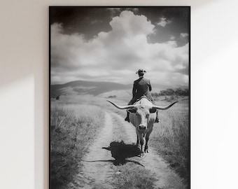 Western Decor, Black And White Cowboy Wall Art, Rustic Ranch Photography
