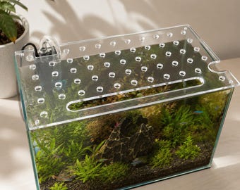 Custom Notched Plexiglass Lid  | Clear Perforated Fish Tank Lid, Notched Small Pet Cage Cover, Custom Size Panel