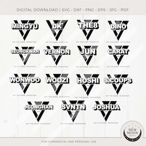 Diecisiete nombres de miembros / SVNTN svg / KPop Descarga digital / Descarga de quilates para Cricut DXF archivo de corte digital EPS Svg Png Lightstick Calcomanía