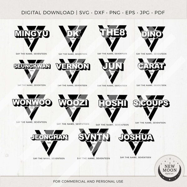 Seventeen Member Names | SVNTN svg | KPop Digital Download | Carat Download for Cricut DXF digital cut file EPS Svg Png Lightstick Decal