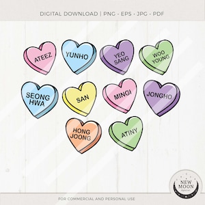 Autocollant coeur de bonbons Ateez | ATiny Valentine Clip Art | Téléchargement numérique KPop | Téléchargement instantané pour chemise Cricut Silhouette DXF Eps Svg Png