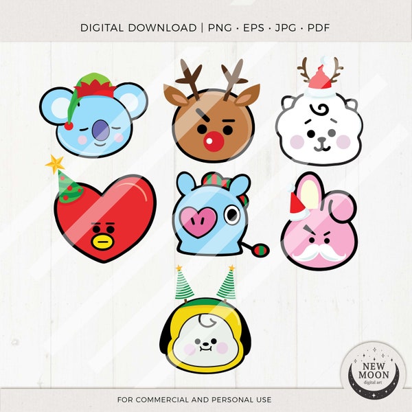 BTS Christmas Clip Art Vector | BTS Universe Stickers | KPop Digital Download  | Instant Download for transfers png, jpg Sublimation Design