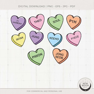 P1 Harmony Candy Heart Sticker / P1ece Valentine Clip Art / KPop Descarga digital / Descarga instantánea Cricut Silhouette DXF Eps Svg Png camisa