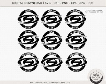 Ateez Names | ATiny Clip Art | KPop Digital Download | Ateez Instant Download for Cricut Silhouette DXF Eps Svg Png shirt |Lightstick Decals