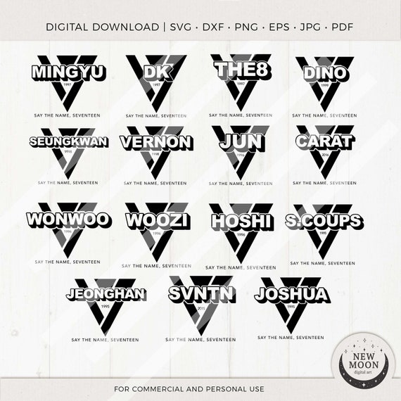 Seventeen Member Names | SVNTN Svg | Kpop Digital Download