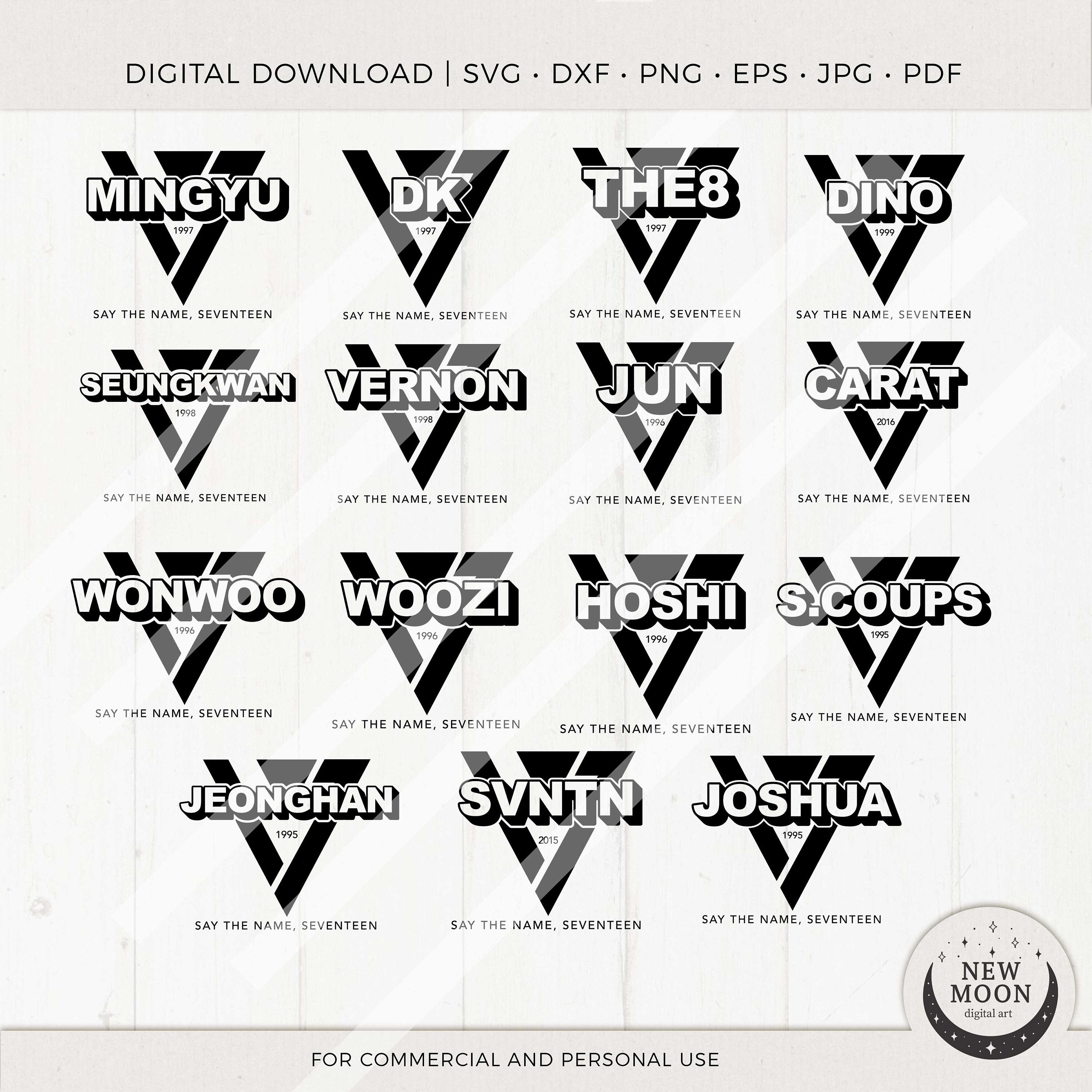 Seventeen Member Names | SVNTN Svg | Kpop Digital Download