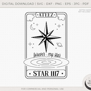 Star 1117 Tarot Card Vector | Ateez svg | Adesivo KPop | Download instantâneo para Cricut Silhouette DXF arquivo de corte digital Png shirt | V svg