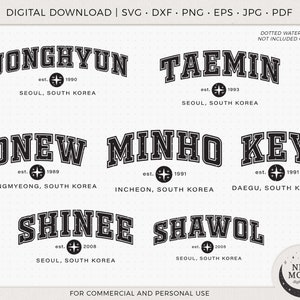 Nombres de miembros de Shinee / Shawol svg / Descarga digital de KPop / Descarga de Shinee para archivo de corte digital Cricut DXF EPS Svg Png Lightstick Decal