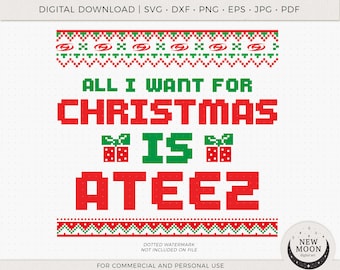 Ateez kersttrui Vector | Ateez-svg-sticker | Instant Download voor Cricut Silhouette DXF digitaal gesneden bestand Png-shirt | Ateez-svg