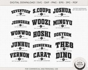 Seventeen Member Names | SVNTN Svg | Kpop Digital Download | Carat