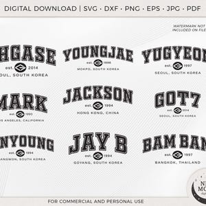 Nombres atléticos de GOT7 (svg) / Clip Art de Ahgase / Descarga digital de KPop / Calcomanía de GOT7 / Archivos vectoriales para Cricut y Silhouette / Pegatina de GOT7