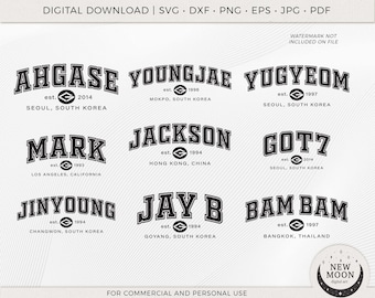 GOT7 Athletic Names Svg | Ahgase Clip Art | Kpop Digital Download