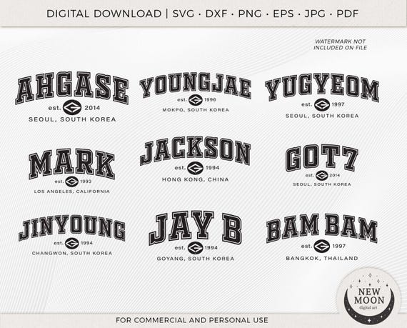 GOT7 Athletic Names Svg | Ahgase Clip Art | Kpop Digital Download