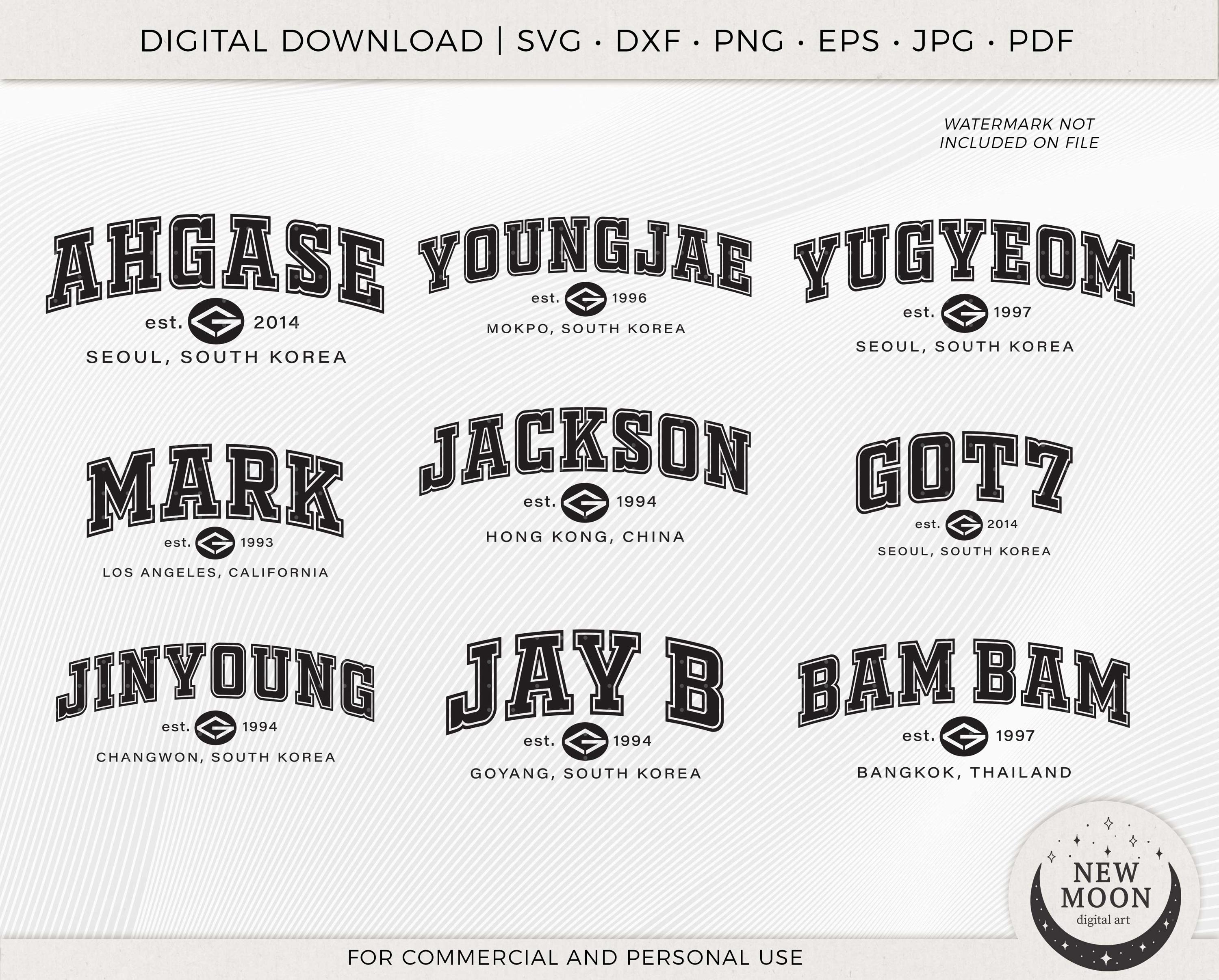 GOT7 Athletic Names Svg | Ahgase Clip Art | Kpop Digital Download