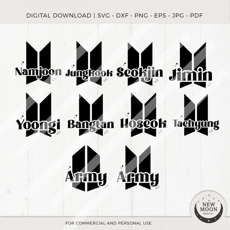 BTS Member Names Bangtan Svg Kpop Digital Download Army Etsy