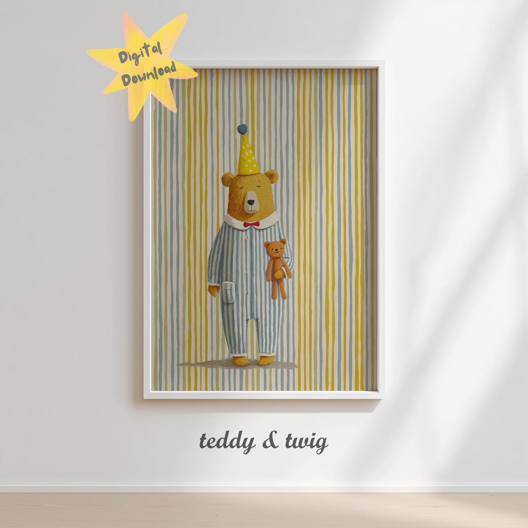 Light Brown Teddy Bear Nursery Art, Watercolor Pajamas Illustration ...