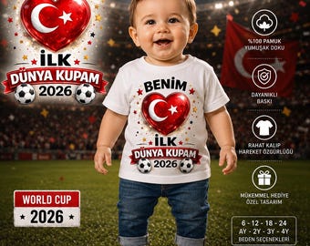 My First World Cup 2026 Baby Shirt | Turkish Flag Heart Soccer Tee | Football Fan Baby Gift | Turkey World Cup  Etiketler: