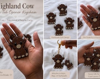 Highland Cow Can Tab Opener Keychain | Drink Helper Gift for Cow Lovers