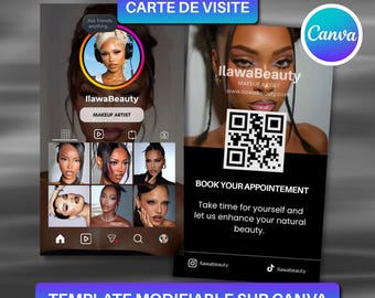 Carte de visite Instagram beauté - Modèle de carte de visite personnalisable, coiffeur, faux-cils, manucure, perruques - DIY modèle canva